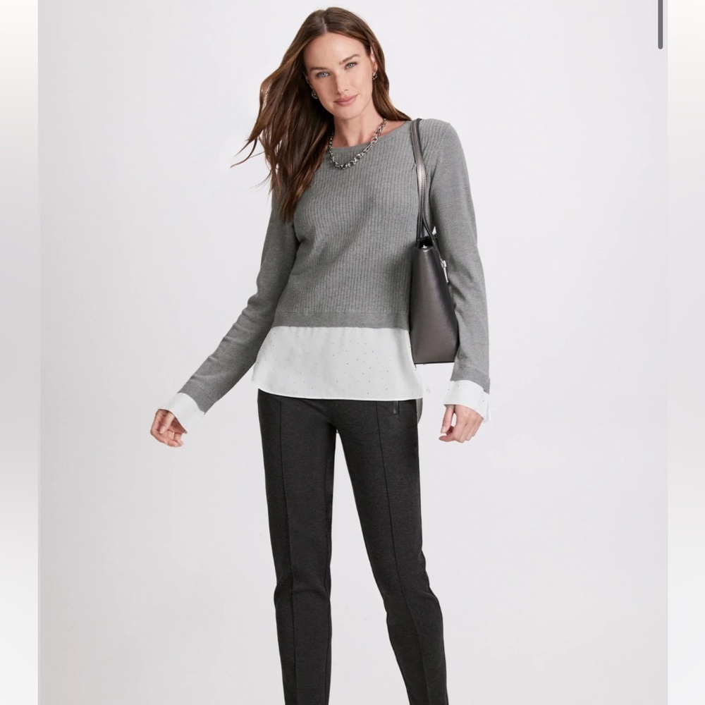Laura Faux Layered Pullover Sweater Grey Fog